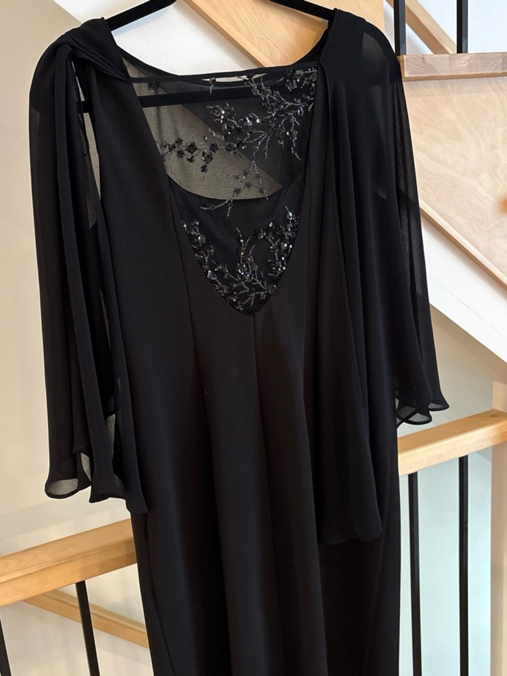Elegant Black Long-Sleeve Embellished Evening Dress